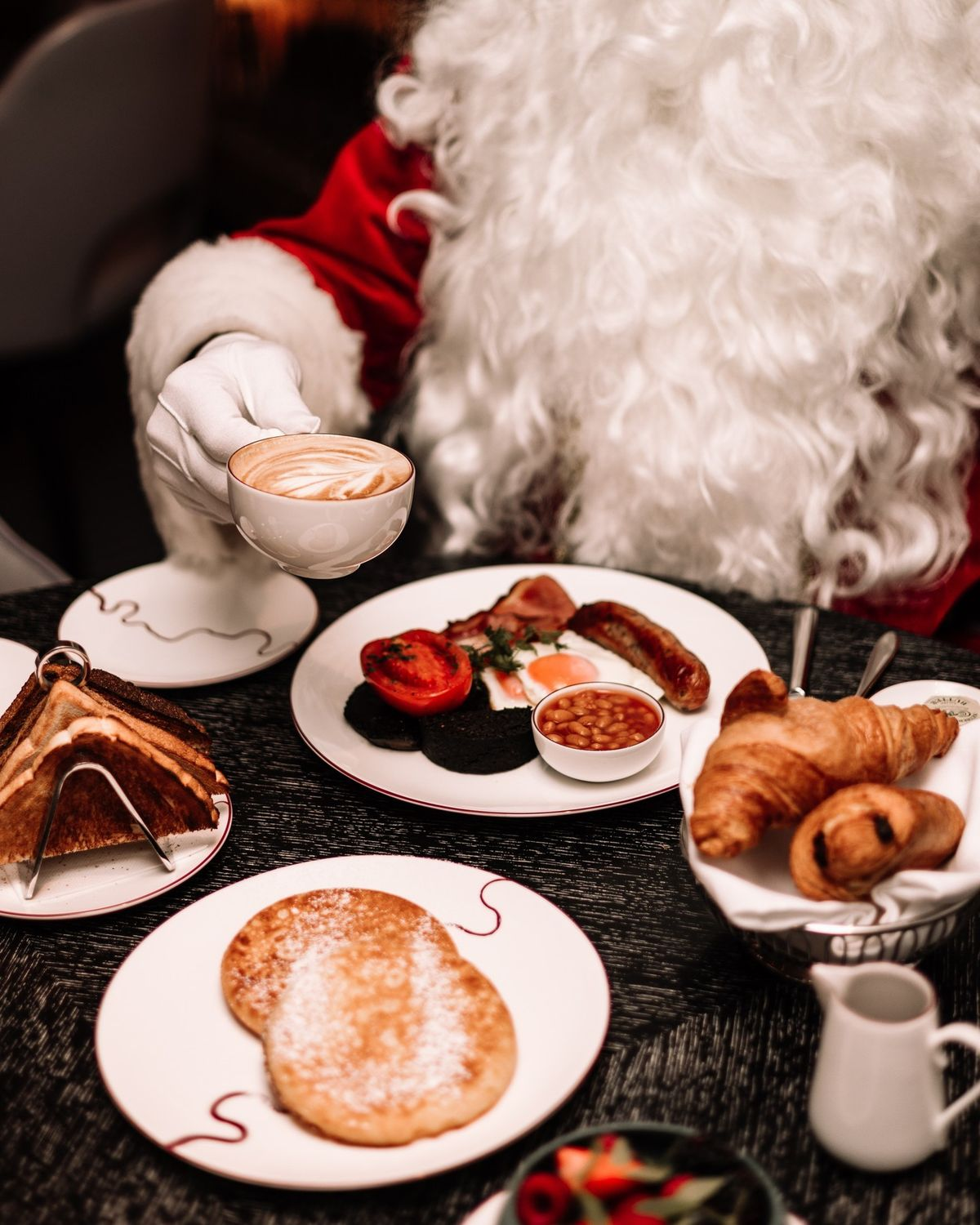 Santa enjoying breakfast and coffee